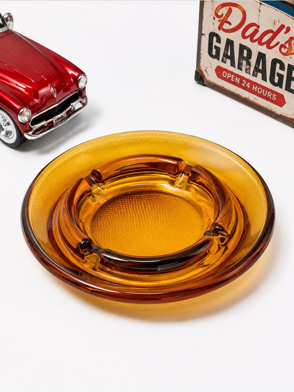 Vintage MCM Ashtray Amber Glass Collectible